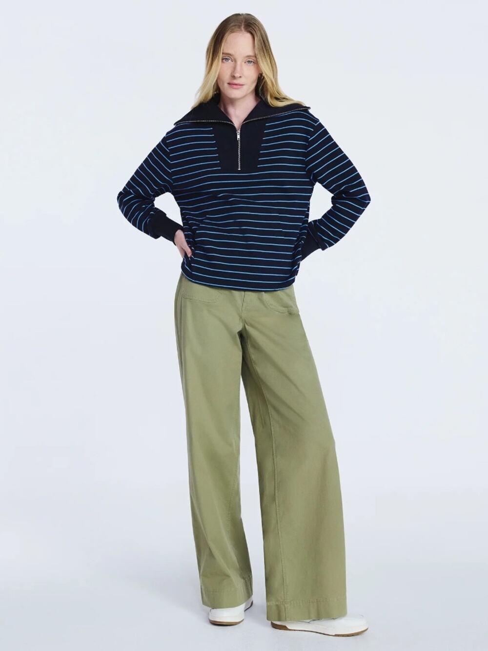High-Rise Wide Leg Pants in Olive Green